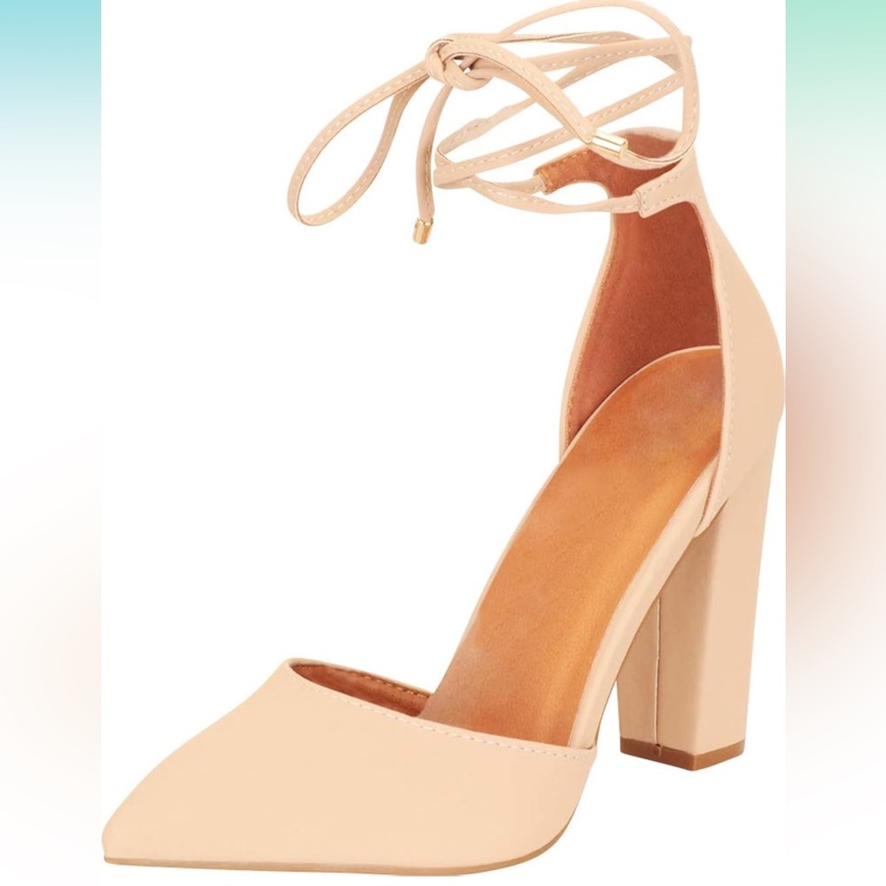 Women's Pointy Toe Block Heel With Ankle Tie